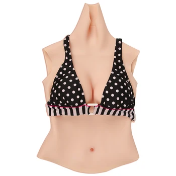 

KOOMIHO Silk Cotton Half Silicone Bodysuit Blood Streak Fake Silicone Breast Forms Travesty Crossdresser Drag Queen Tits 4G