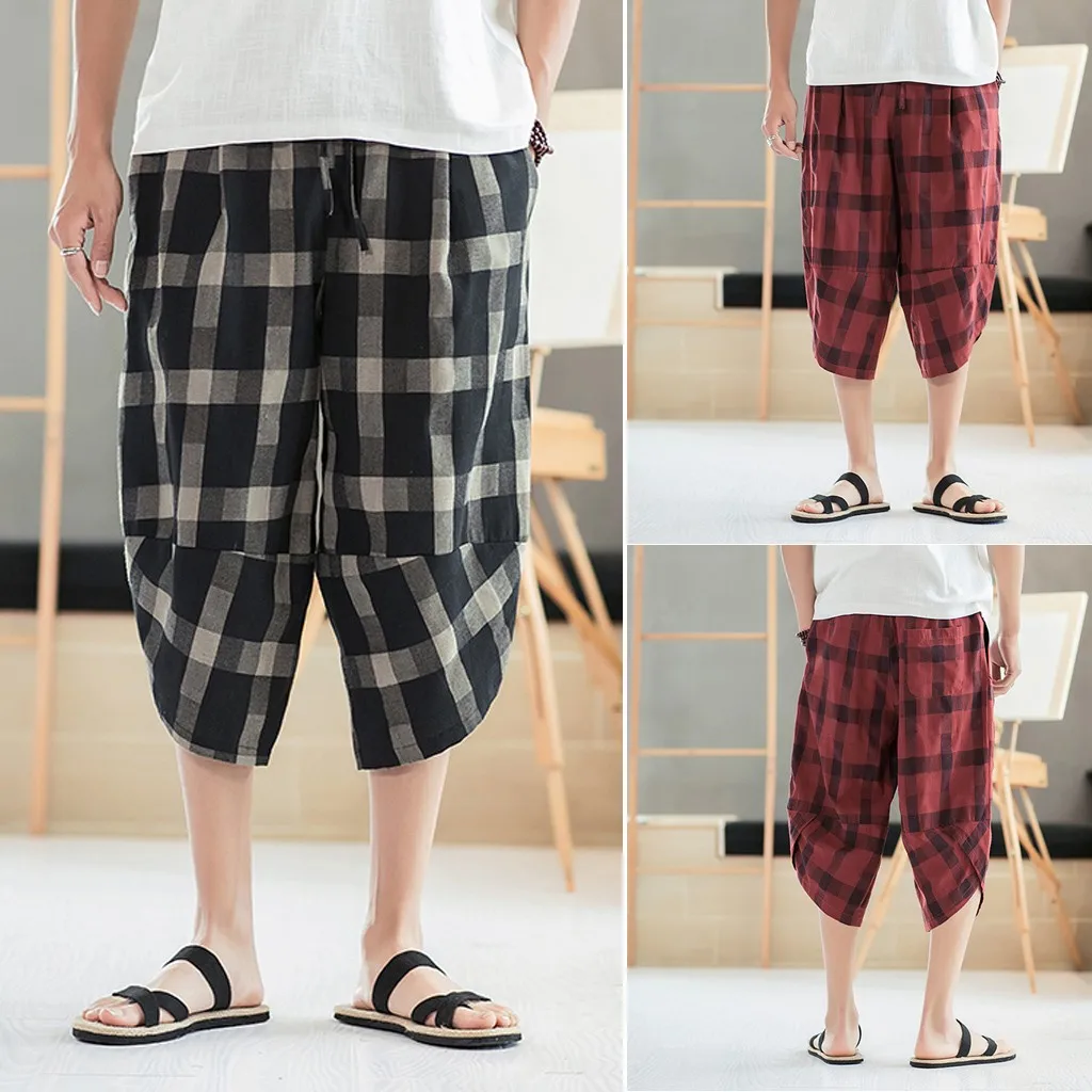 Шорты мужские модные свободные летние повседневные клетчатый, хлопчатобумажный 3/4 брюки Spodenki Meskie Pantalones Cortos короткие Masculino