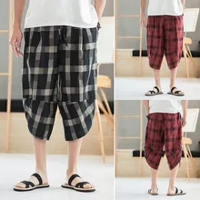 Шорты мужские модные свободные летние повседневные клетчатый, хлопчатобумажный 3/4 брюки Spodenki Meskie Pantalones Cortos короткие Masculino