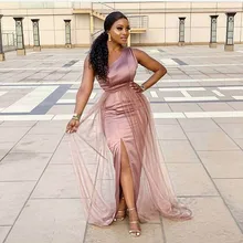 Эластичное атласное с юбкой-русалкой, с разрезом по бокам, длиной до пола, платья подружки невесты, дешевые атласные платья свидетельницы