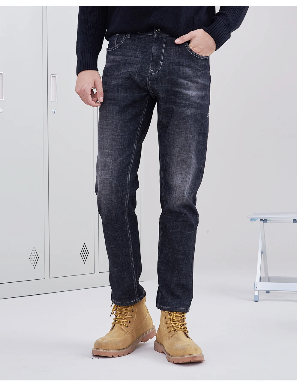 Пионерский лагерь толстые флисовые теплые джинсы для мужчин осень зима толстые джинсовые штаны мужские однотонные брюки ANZ710001