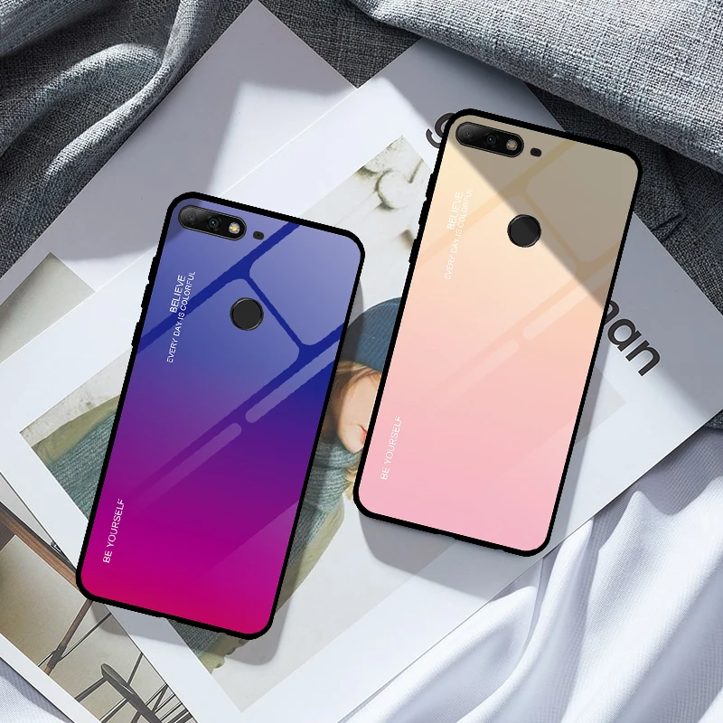 Градиентный чехол для телефона Honor 7A RU 5 45 Pro 7C 99 дюйма из закаленного стекла Huawei Y9 Y6