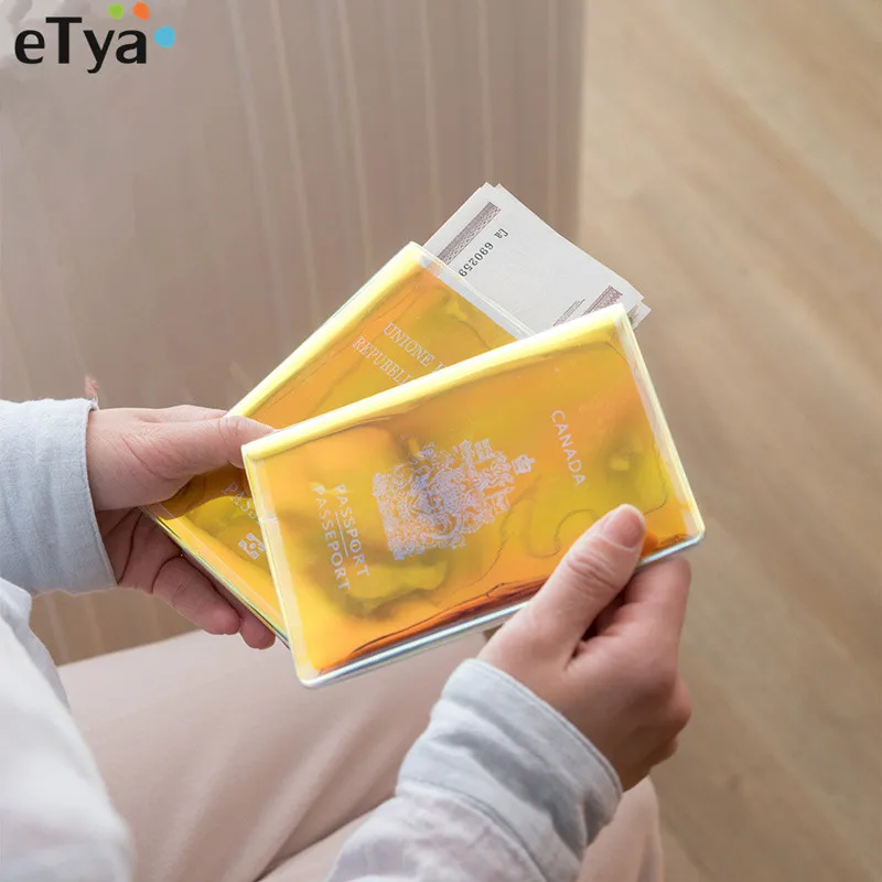 ETya Лазерная Обложка для паспорта, для путешествий, для женщин и мужчин, ПВХ, держатель для паспорта, водонепроницаемый защитный кошелек, кошелек, сумки