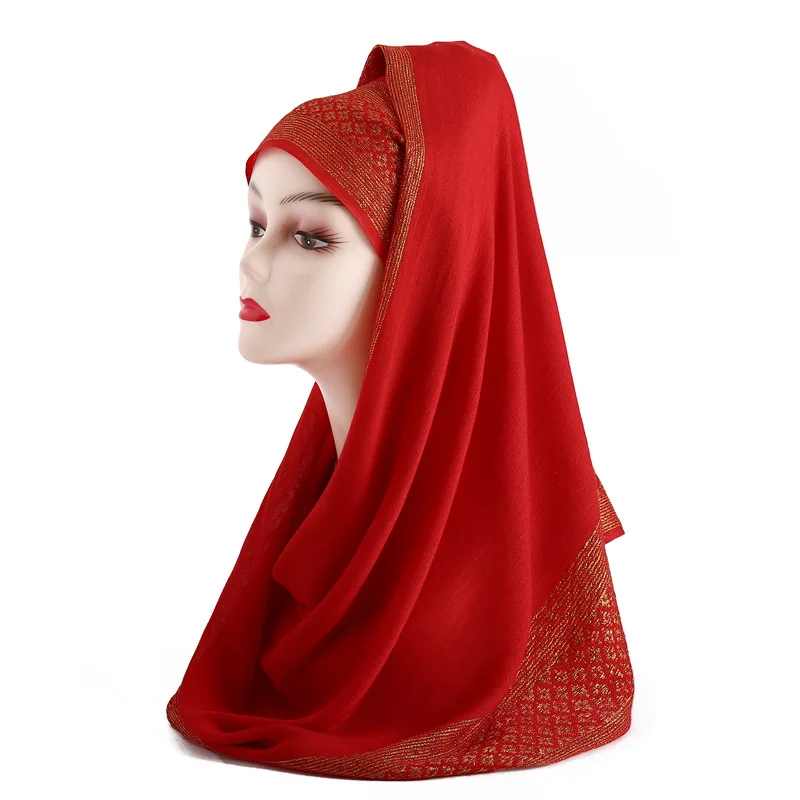 Shiny Gold Bubble Cotton Hijabs Scarves Muslim Islamic Head Wrap Cover