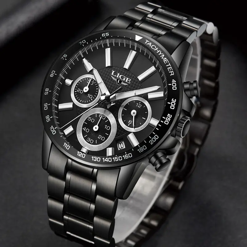 2017 New Watches Men Luxury Brand LIGE Chronograph Men Sports Watches Waterproof Full Steel Quartz Men’s Watch Relogio Masculino