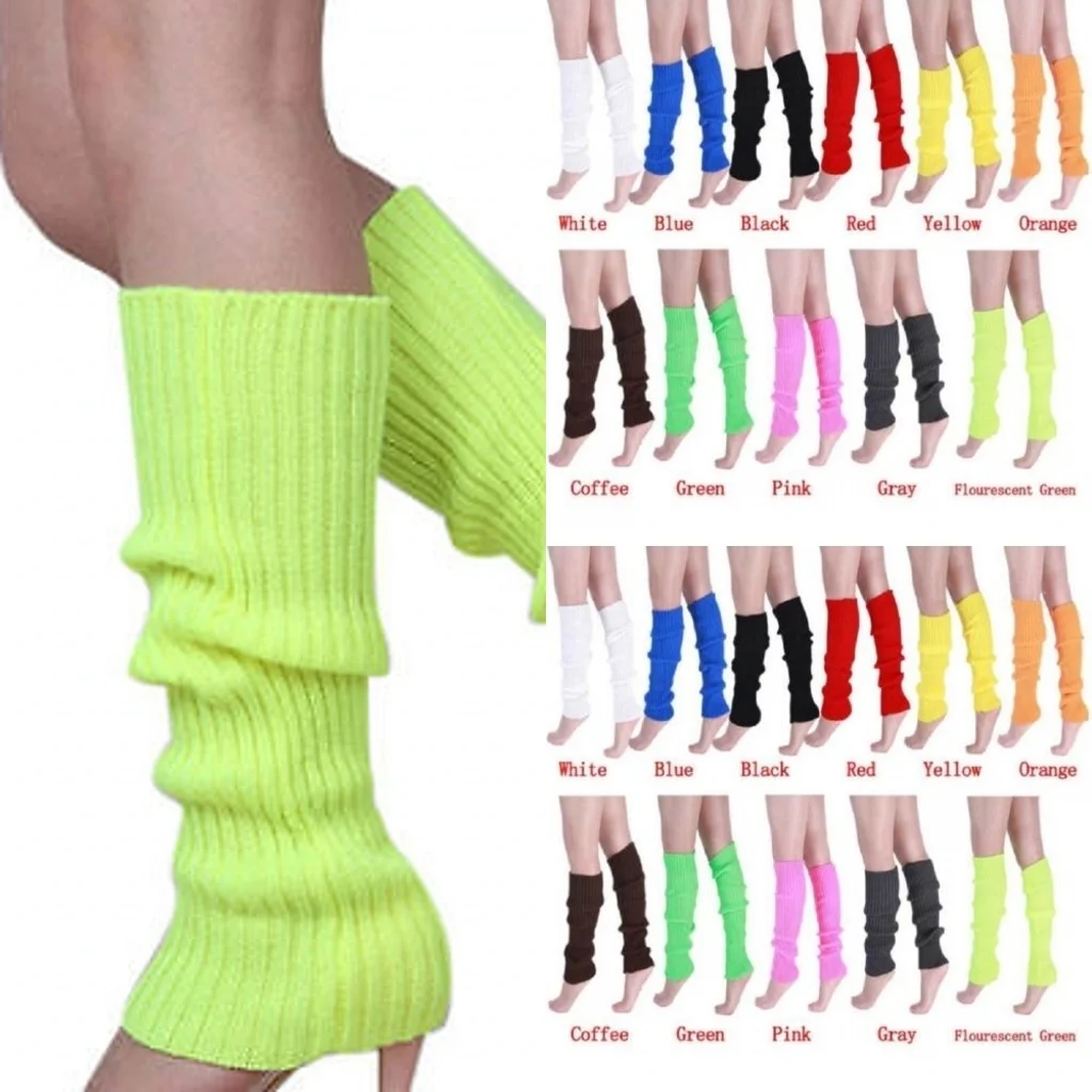 NIBESSER 1 Pair Womens Leg Warmers Ladies Party Knitted Neon Dance Costume Candy Color Classic Retro Long Boot Socks Cuffs