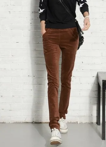 Женские вельветовые повседневные штаны высокого качества, осенние и зимние брюки с эластичной резинкой на талии размера плюс 2XL 3XL 4XL 5XL 6XL - Цвет: BROWN