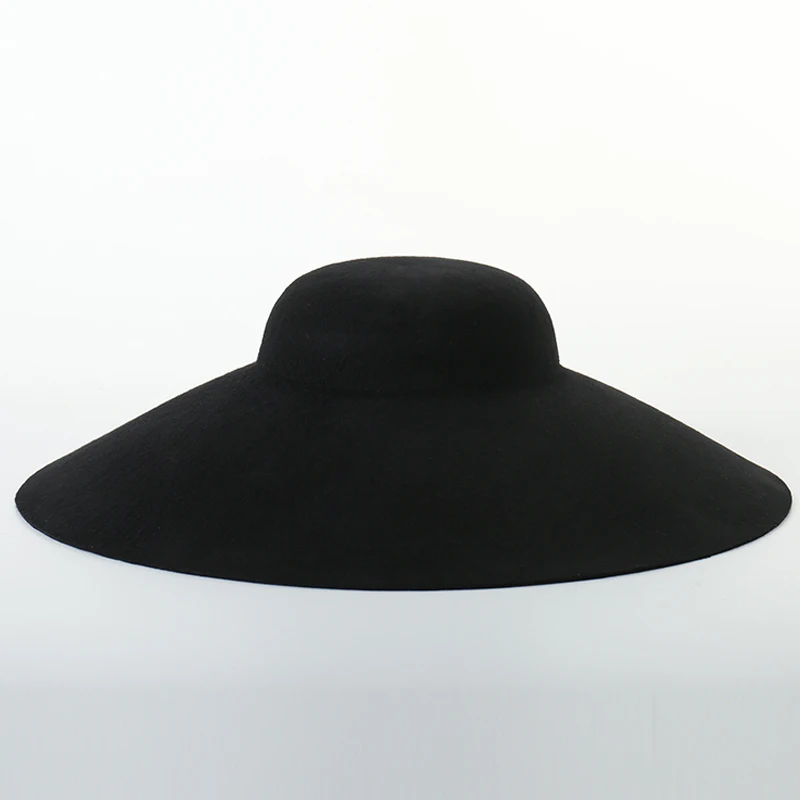 Шерсть большая жесткая фетровая шляпа с полями, Черная Женская кружевная джазовая шляпа, австралийская фетровая Женская Повседневная зимняя шляпа-котелок Mujeres Sombrero