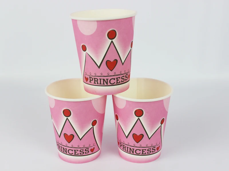 

12pcs happy birthday party decoration disposable tableware paper cups Crown Princess cartoon pattern Kids Party supplies