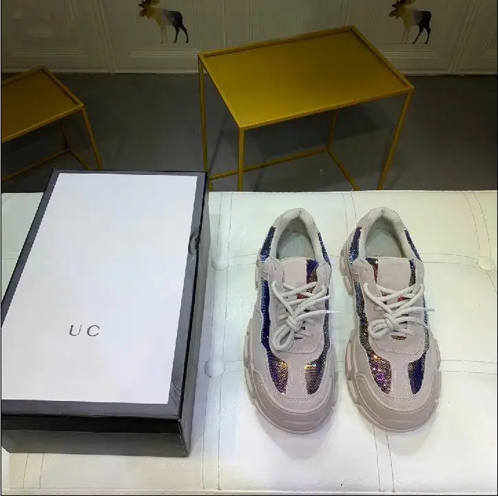 

Women's brand luxury sports shoes thick bottom dad running shoes first layer leather breathable mesh casual women's shoes