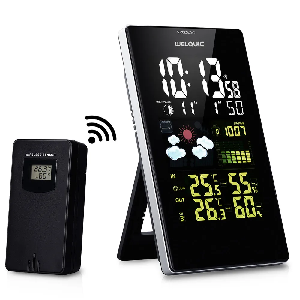 Wireless Color Weather Station EU US UK Plug Weather Forecaster In Outdoor Temperature Humidity Alarm Snooze Function01