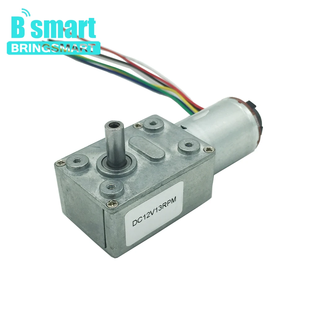 

Bringsmart DC Worm Gear Motor 12V with Encoder Disk Low Speed Mini Gearbox Reducer Motor Hall Encoding Board Self-lock CW /CCW