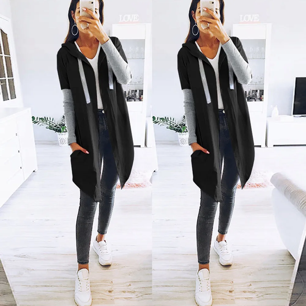 

2018 New Fashion Women Hooded Open Front Trench Coat Long Cloak casual Style Solid Jackets Overcoat Waterfall Cardigan Plus Size