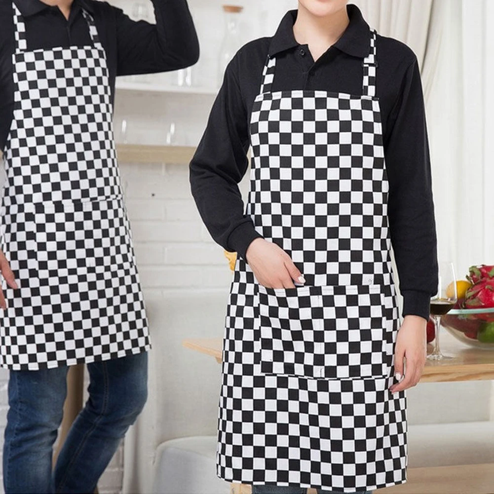 70x57cm Kitchen BBQ Striped Plaid Long Aprons for Woman Waist Apron with Pocket Catering Chef Waiter Apron Barbecue Kitchen Tool