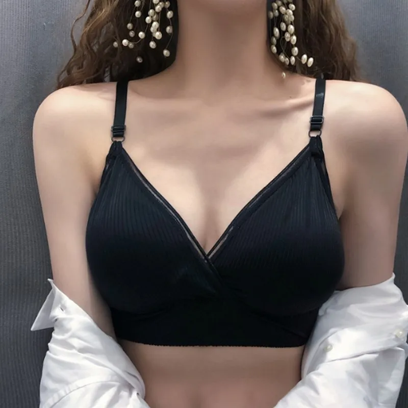 

Solid Color Sexy Shoulder Strap Adjustable No Rims Bras For Women Summer Soft Simple Thin Section Female Underwear Back Closure