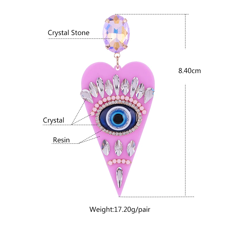 Sehuoran Brincos Aretes De Mujer большие серьги из смолы с кристаллами в виде сердца и угловым глазом Oorbellen серьги для женщин ювелирные изделия