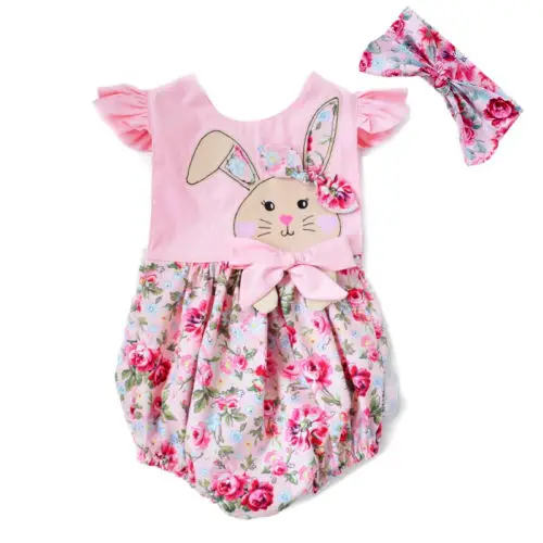 

Newborn Baby Girls Clothing Floral Bunny Bodysuits Short Sleeve Cute Animals Jumpsuit Outfits Clothes Baby Girls 0-24M