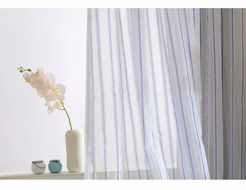 Modern Voile GoldenBlueWhite Striped Tulle Curtains for Living Room Window Linen Sheer Curtains for Kitchen (17)