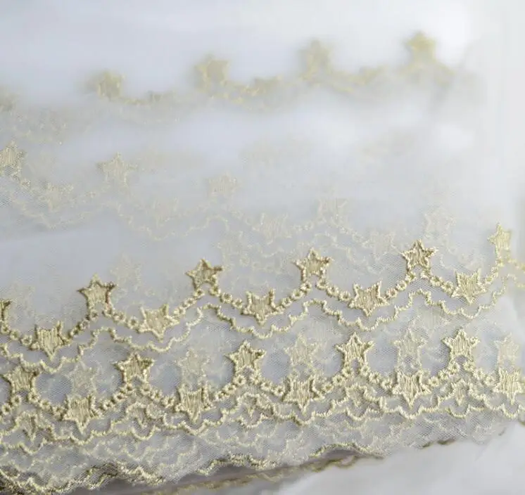 1 Meter Gold White Luxury Embroidery Lace Trim DIY Handmade Star Lace Accessories Fabric Textile Decoration 9cm