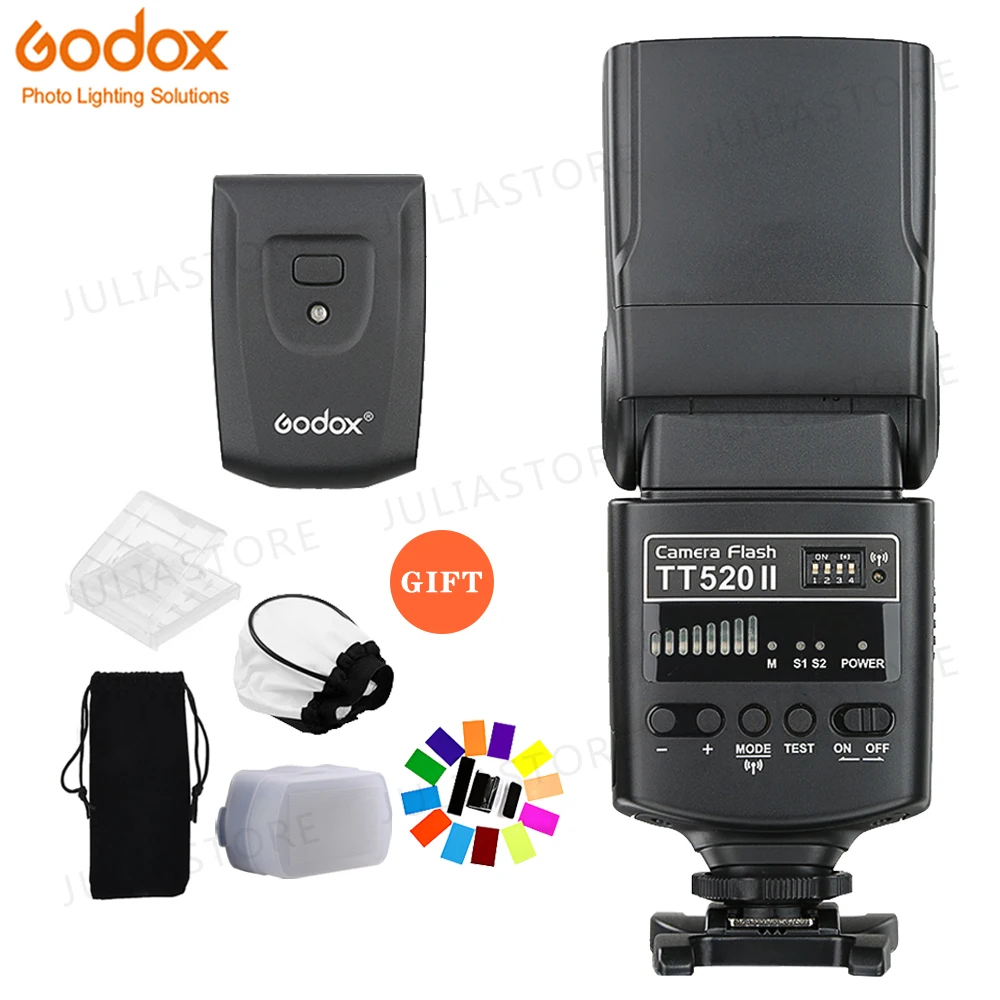 Godox TT520II Вспышка Speedlite со встроенным 433 МГц беспроводной сигнал+ цветной фильтр комплект для Canon Nikon Pentax Olympus DSLR камер