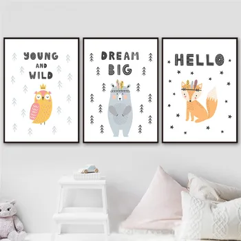 

Cartoon Cute Animal Nursery Decor Nordic Canvas Painting Baby Kid Bedroom Wall Art Print Poster Minimalist Letter Lovely Picture