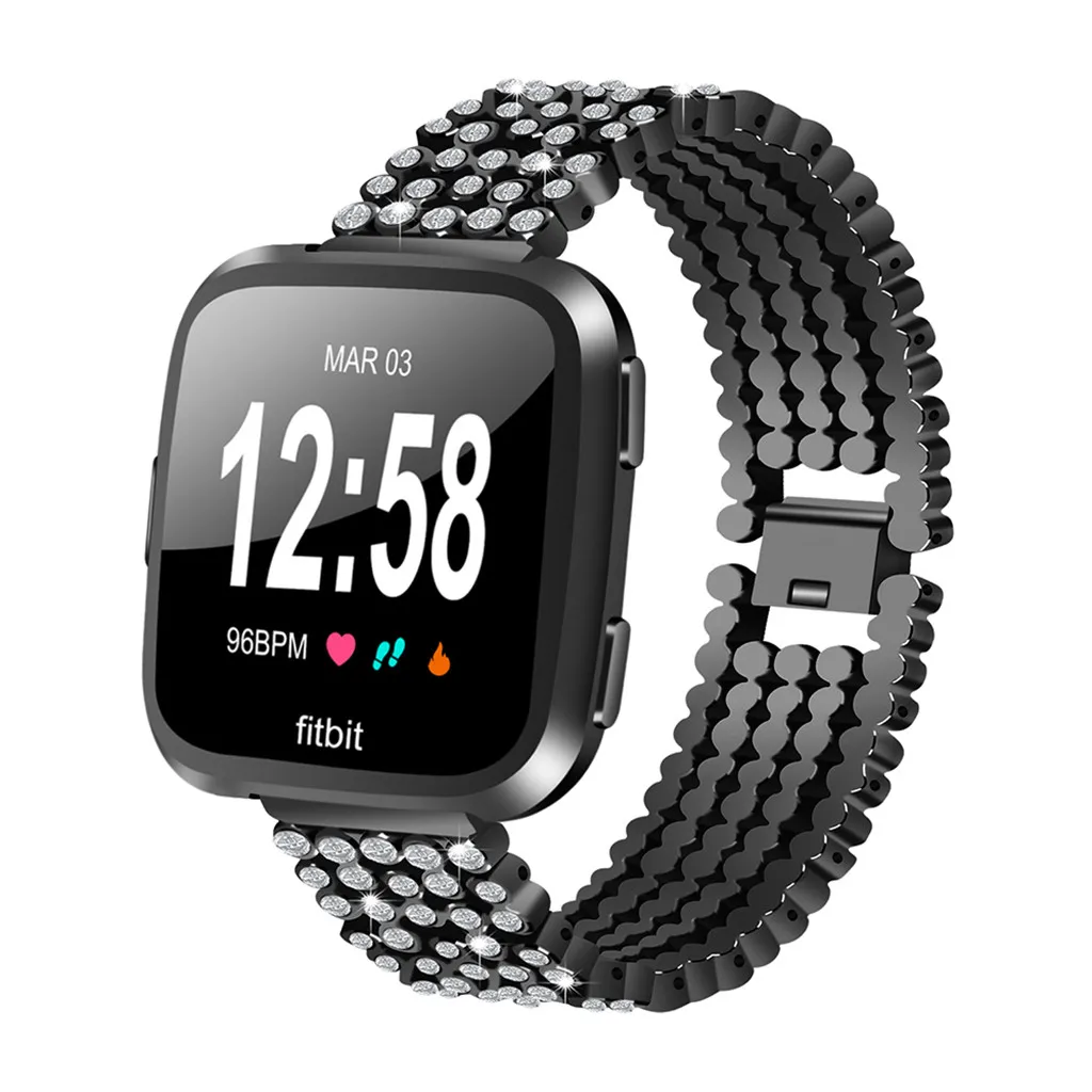 Fashion Luxury Women Watch Bands For Fitbit Versa Lite Stainless Steel Diamond Wristband Replacement Strap Diamonds Hook Buckle | Наручные