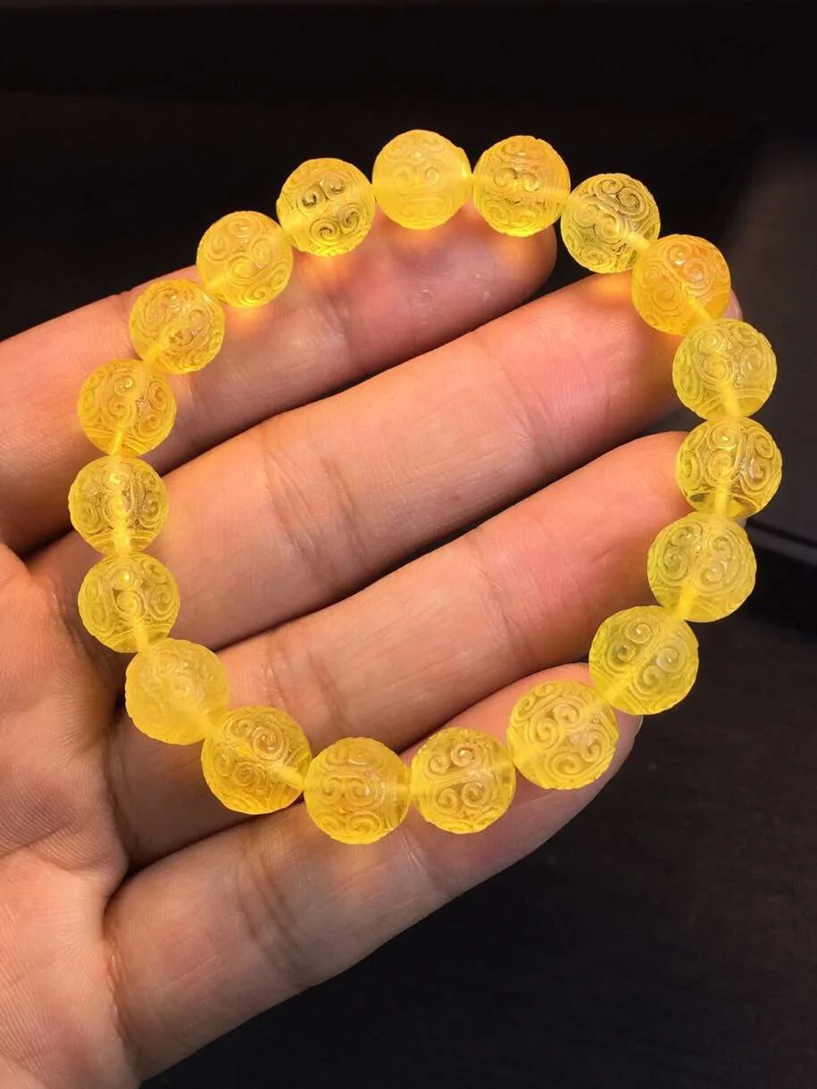 

9.9mm Natural Yellow Amber Bracelet For Woman Man Gift Healing Stone Round Beads Gemstone Bracelets AAAAA Drop Shipping