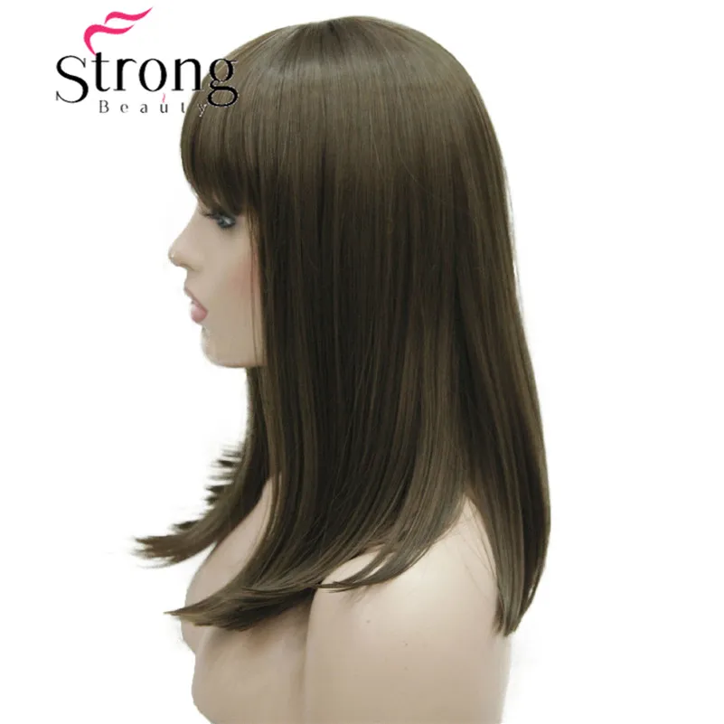 L-5339+15 #10 New heat resistant light brown dot skin top straight under shoulder bangs wig (2)