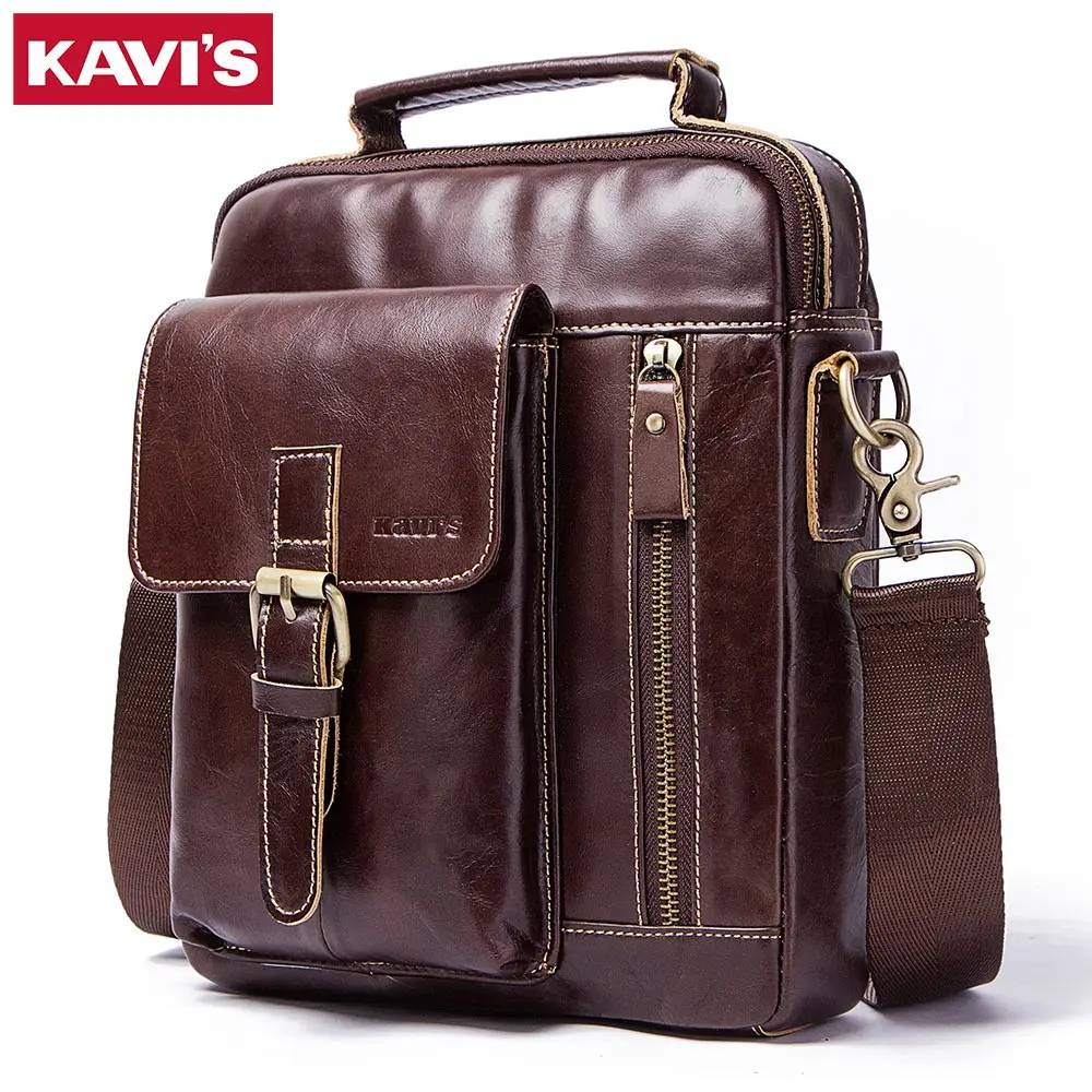 KAVIS верх из воловьей кожи мужская сумка портфель натуральной через Для мужчин на