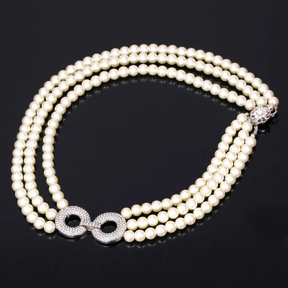 U7 Синтетический Жемчуг Ожерелье Для Женщин Ювелирные Изделия Стразы Имитация Жемчужные Колье N451