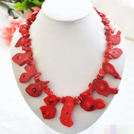 

FREE SHIPPING>@@> N2417 19" 45mm red original sheet coral tower necklace