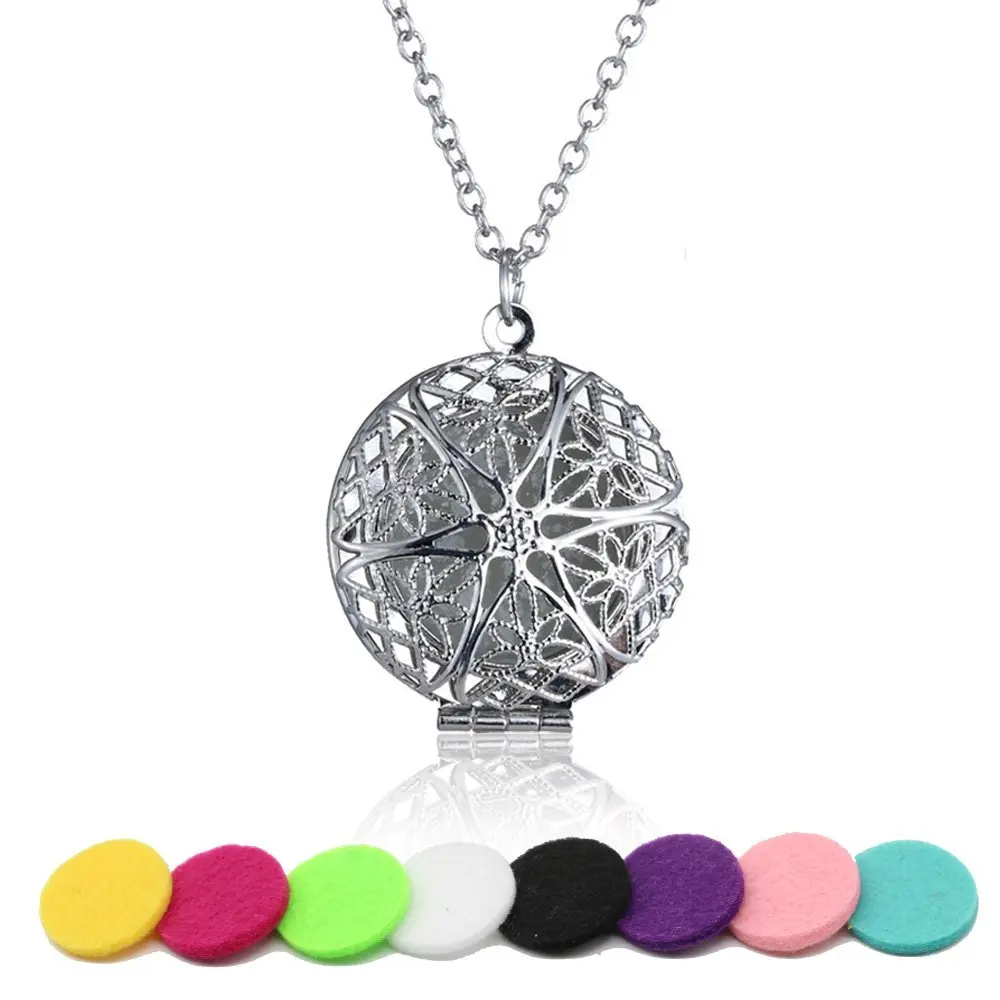 

DIY + 5 Pads Flower Essential Oil Diffuser Necklace Living Doterra Aromatherapy Colorful 25mm 30mm Necklaces Ball Fragrance