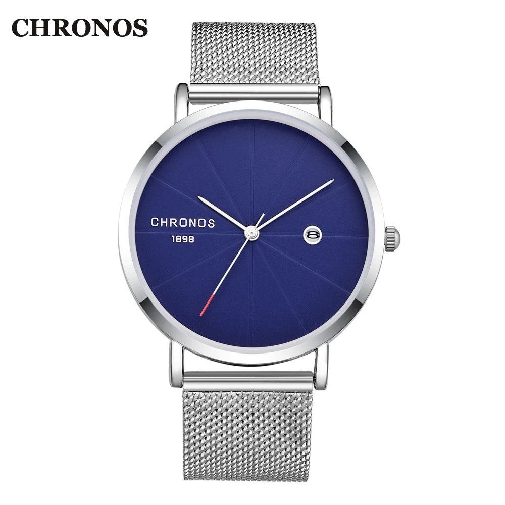 CHRONOS Mens Watches Top Brand Luxury Quartz Wristwatch Stainless Steel Mesh Casual Waterproof Men Watch Relogio Masculino CHRONOS Mens Watches Top Brand Luxury Quartz Wristwatch Stainless Steel Mesh Casual Waterproof Men Watch Relogio Masculino