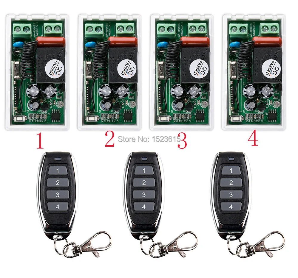 

most simple wiring 220V 1CH Wireless Power Switch System 4 Receiver&3Transmitter Remote Controller 10A output state is adjusted