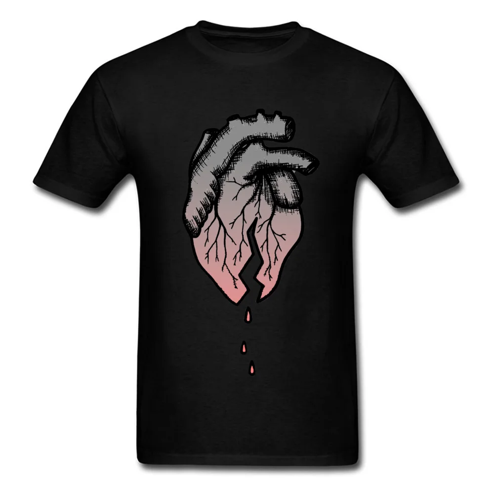 PrintedSimple Style Short Sleeve Tops & Tees VALENTINE DAY On Sale Crew Neck 100% Cotton T Shirts Man T-Shirt Broken Heart  Broken Heart black