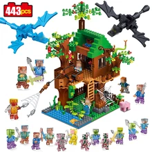 443pcs mine World Series Island Forest House Model Building Blocks Compatible Legoed Minecrafted village brick toys for children