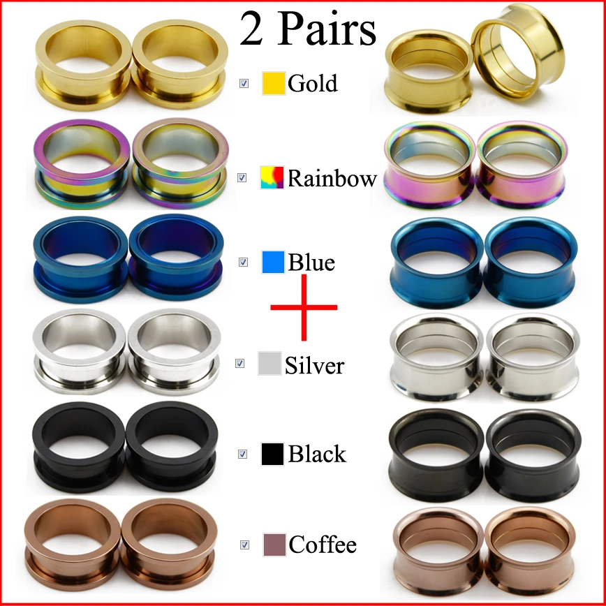 Bog Fashion 2 Pairs Stainless Steel Ear Plugs Hollow Expander Stretcher Tunnels Piercing Gauges 2 Mm To mm 6 Colors Piercing Jewelry Aliexpress
