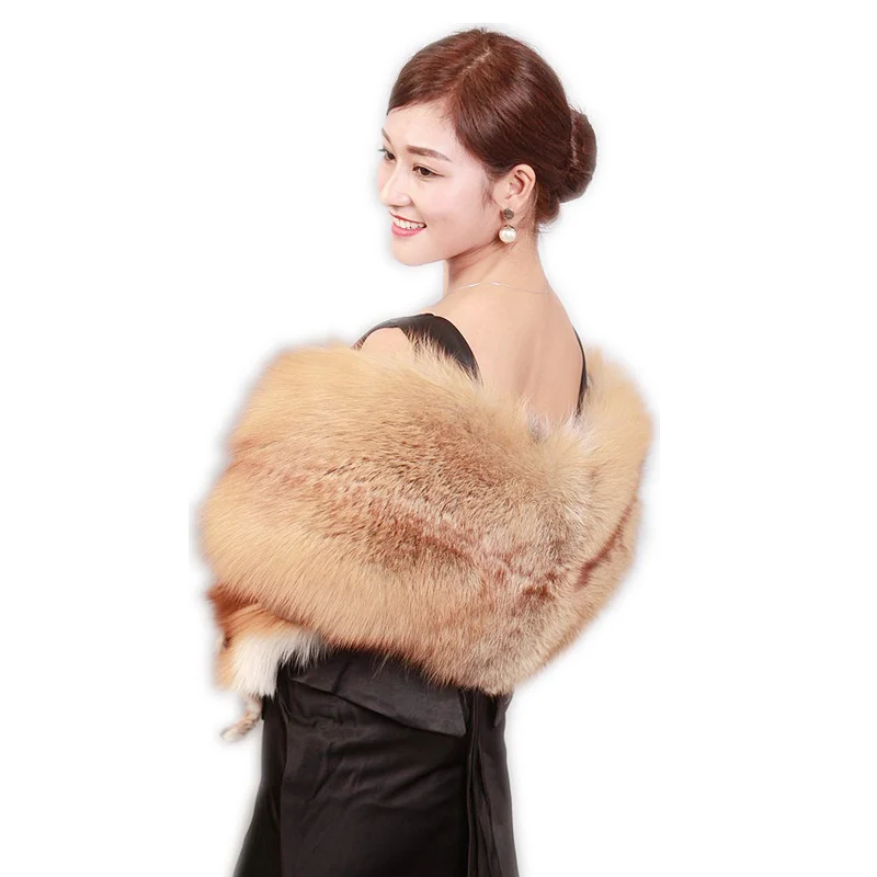 Luxury Natural Silver Fox Fur Shawl Wrap - Genuine Real Fur Scarf Patchwork Stole for Winter Bridal Fashion image 3