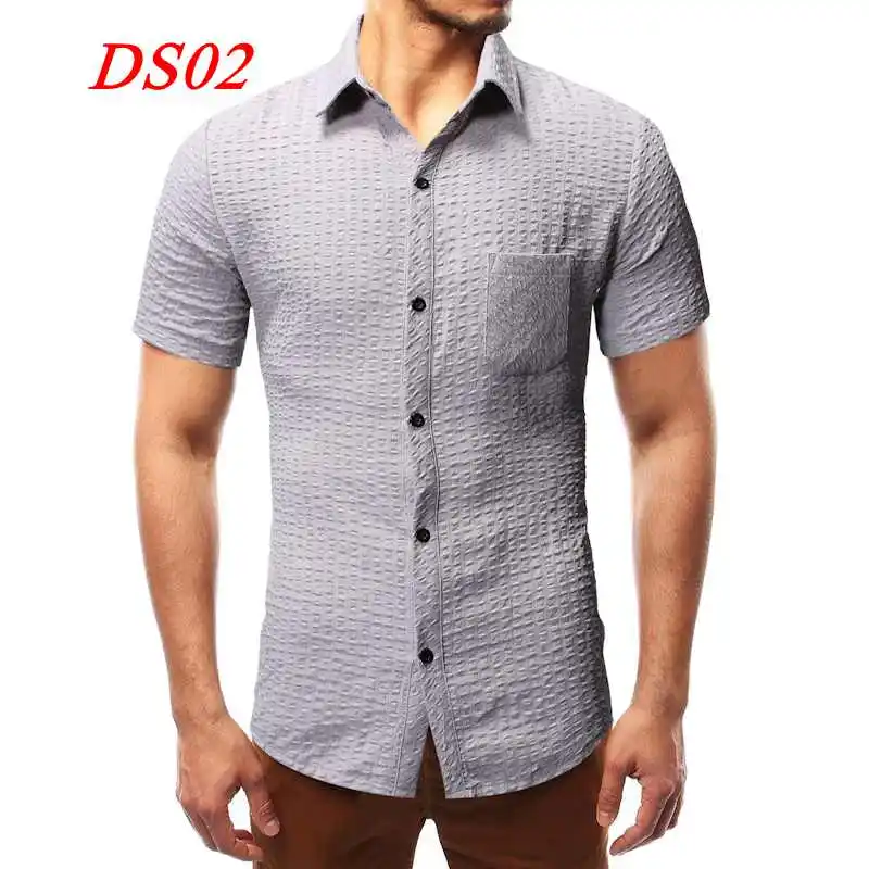 DS02-Gray Повседневная тонкая мужская рубашка Летняя мужская рубашка клетчатая рубашка с коротким рукавом Уличная - Цвет: DS02-Gray