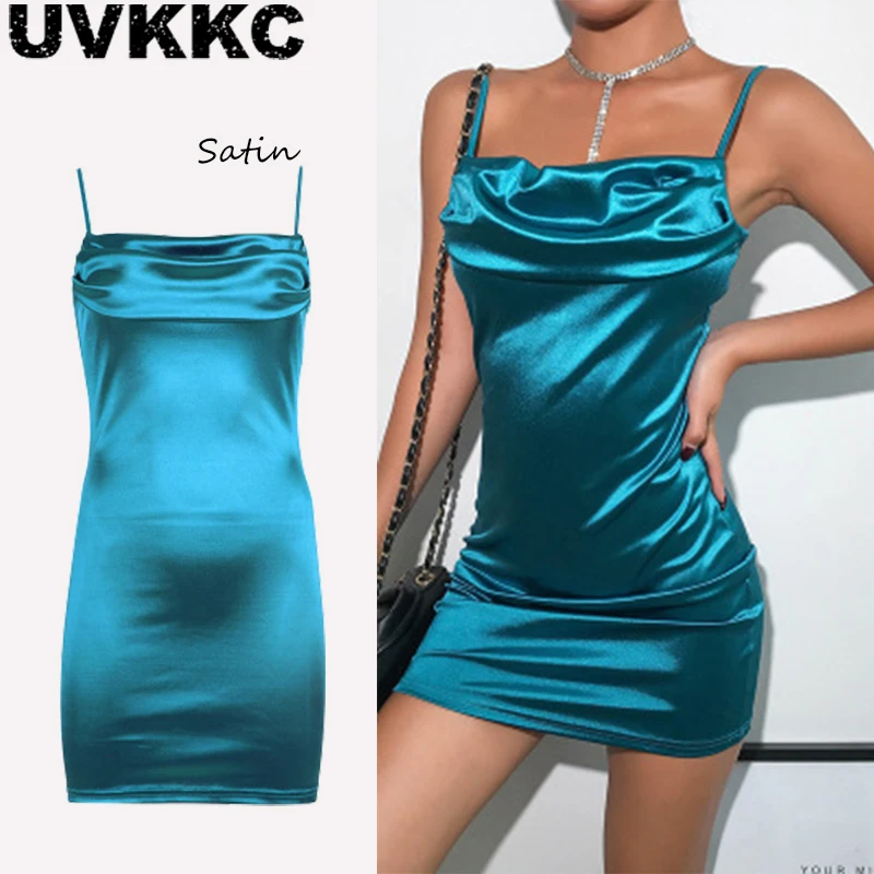 Uvkkc женское сексуальное атласное платье 2019 летнее на бретельках без рукавов