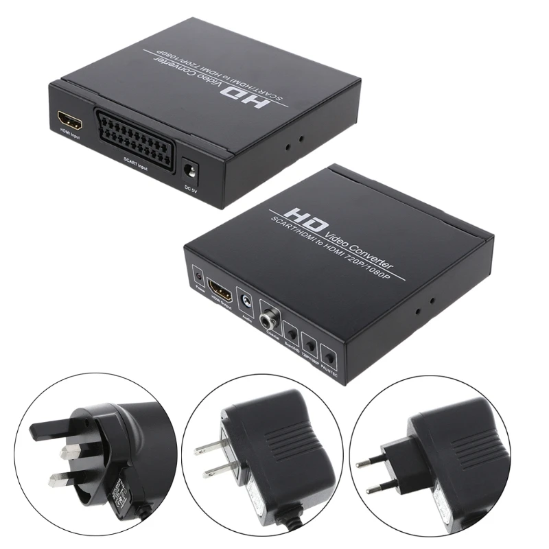  SCART + HDMI A HDMI HD Video Converter Box 720P 1080P 3.5mm Coassiale Audio Out
