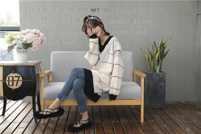Loose Knitted Sweater V Neck Sweater Female 2018 Women Sweaters dress Pullovers Autumn Long Sleeve Sweater Jumper (20)