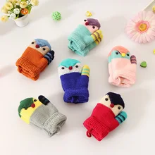 Зимние теплые вязаные перчатки для маленьких мальчиков и девочек, бархатные милые перчатки с рисунком совы, детские перчатки, Прошитые детские перчатки, От 1 до 2 лет