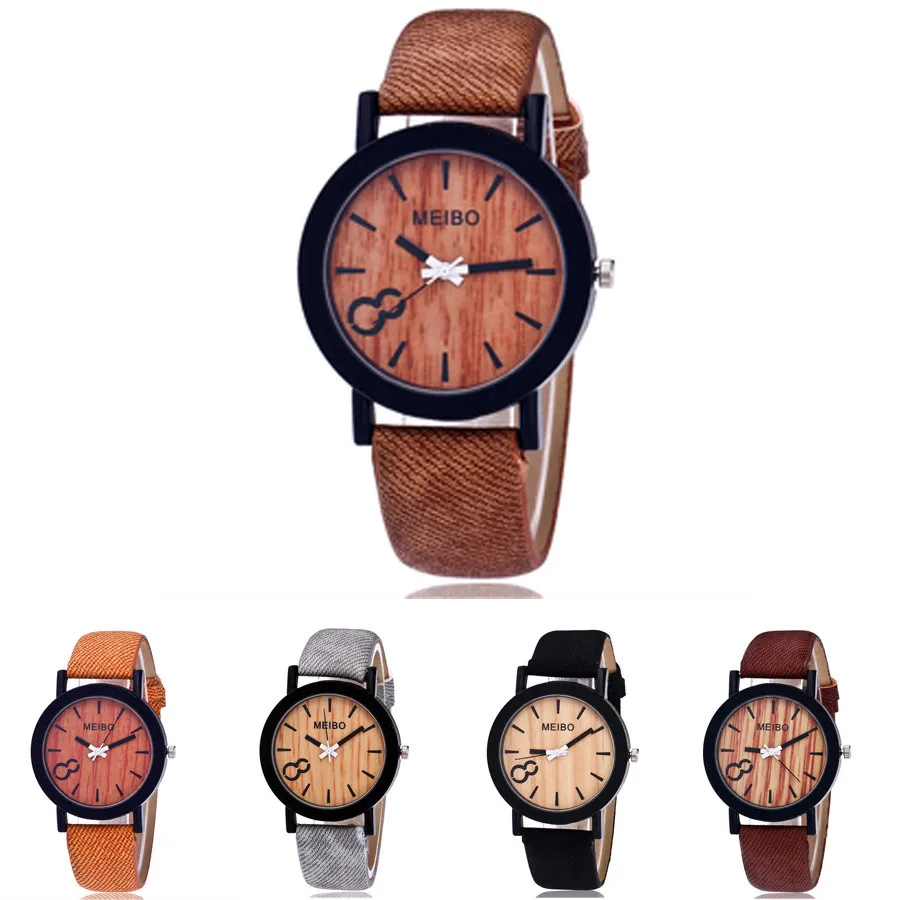 

DISU Women Men Watch Modeling Wooden Quartz Watch Casual Wooden Color Leather watches women fashion watch 2019 relogio feminino
