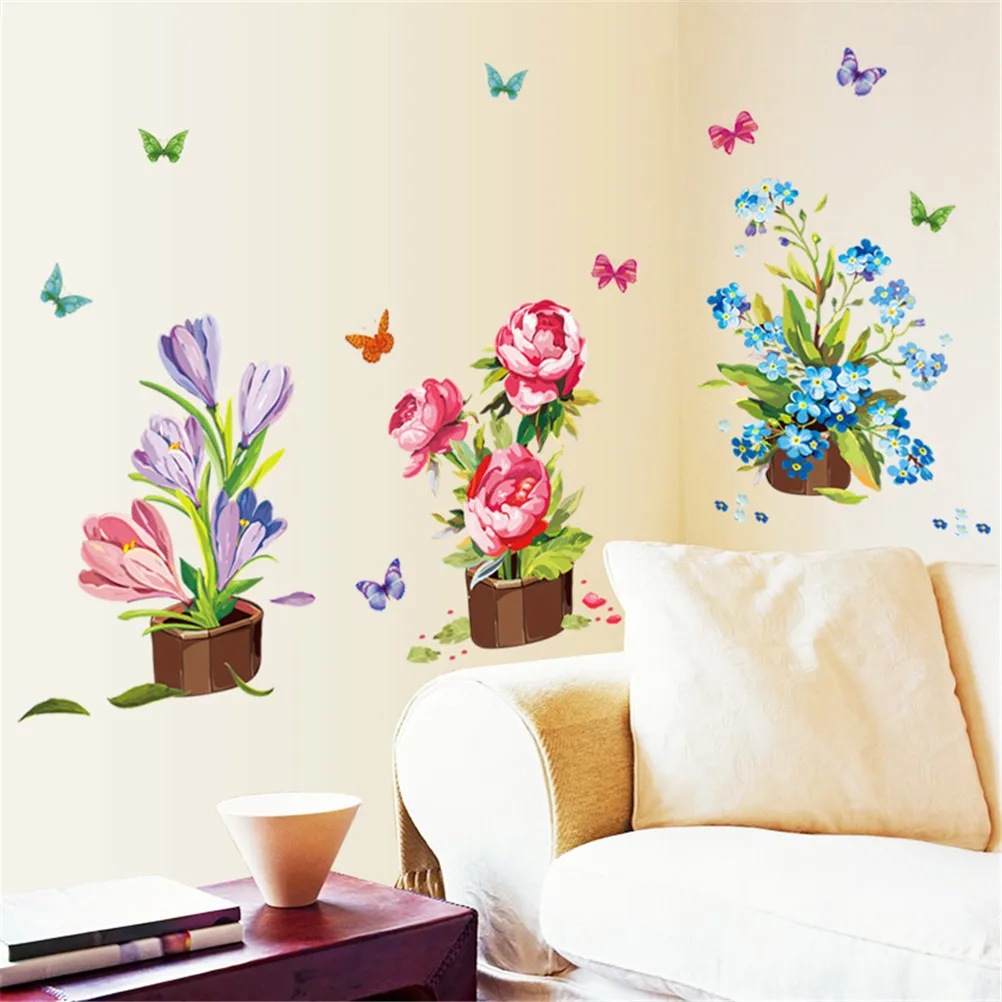 Hand-painted Potted Wall Sticker Flower Vinyl Stickers Wall Sticker For Kids Rooms Muurstickers Home Decor Bedroom Mural