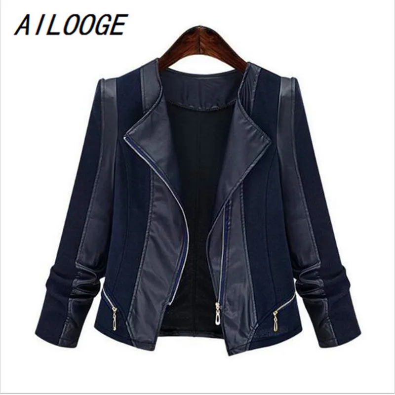 

AILOOGE Fat mm Large Size Width Loose Jacket Female 2017 Europe style Fashion Spring new XXL Women PU Collage Coats