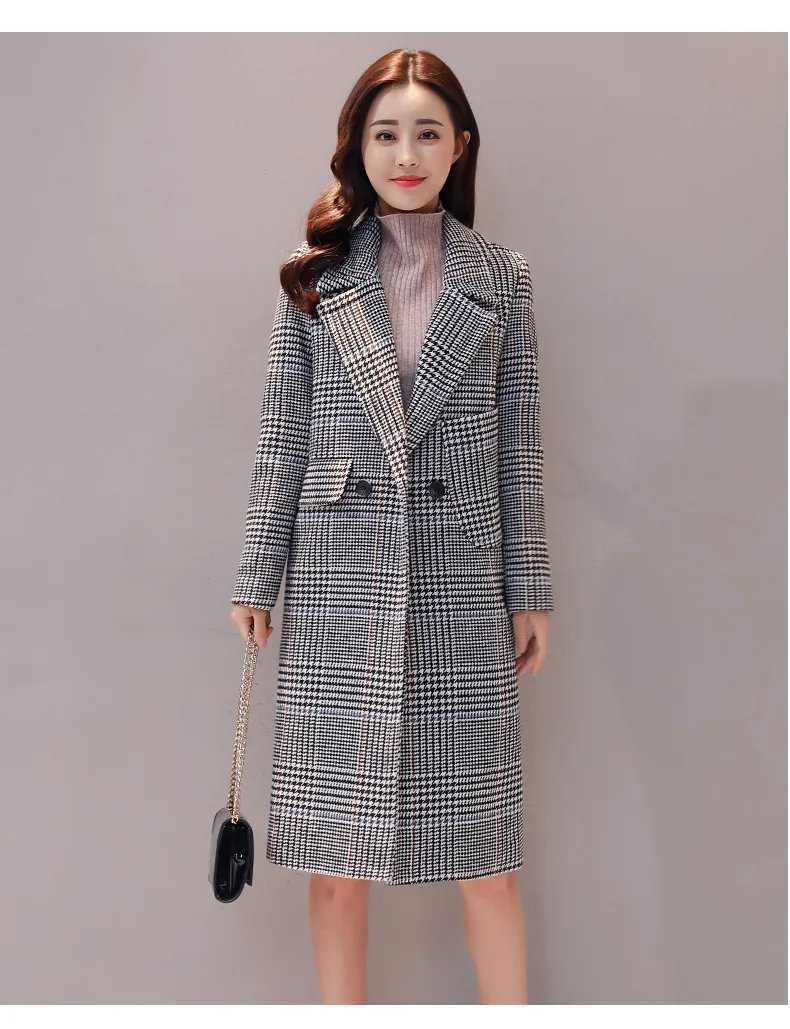 Automne Élégante De Femmes Mélanges 2018 Femelle Nouveau 2 Hiver Longues 1 Lâche Veste Manteaux Mode Manches Plaid Laine À xYwqdt16w