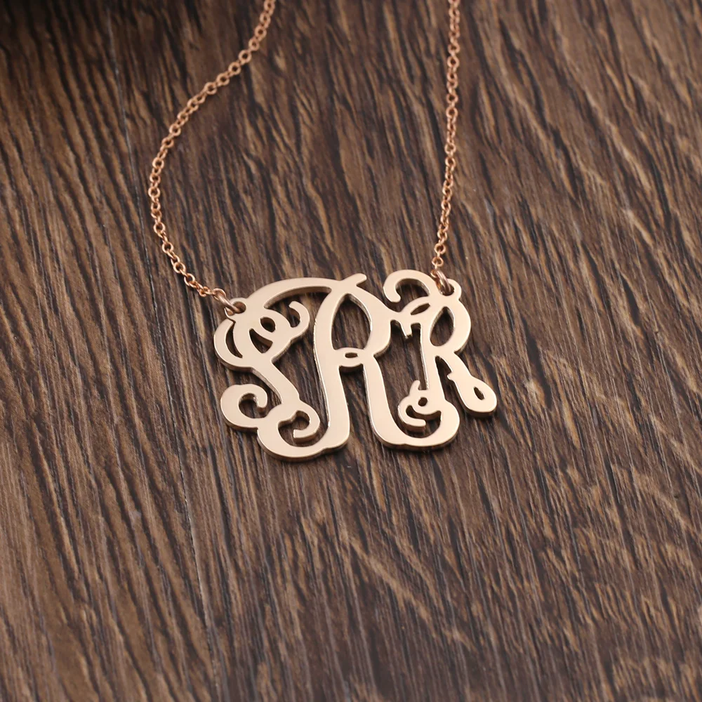 

925 Silver Monogrammed Necklace Name Rose Gold Color Necklaces& Pendants with 3 Inital Letters Name Pendant Necklace Silver