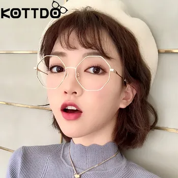 

KOTTDO Metal Eyeglasses Polygon Large Frame Flat Mirror Retro Irregular Glasses Frame Myopia Glasses Lentes Opticos Mujer