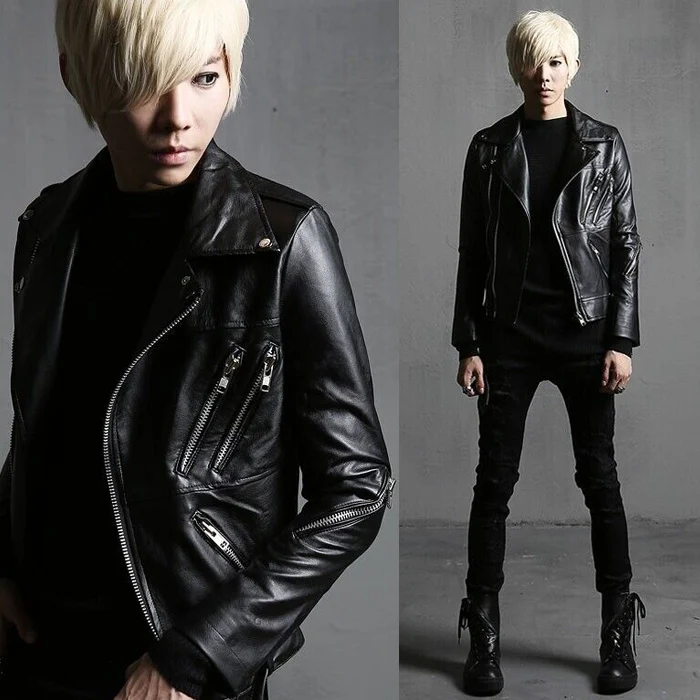 

2019 new male singer dj stage personality leather coat bar trend rock performance costume leather jacket singer costumes